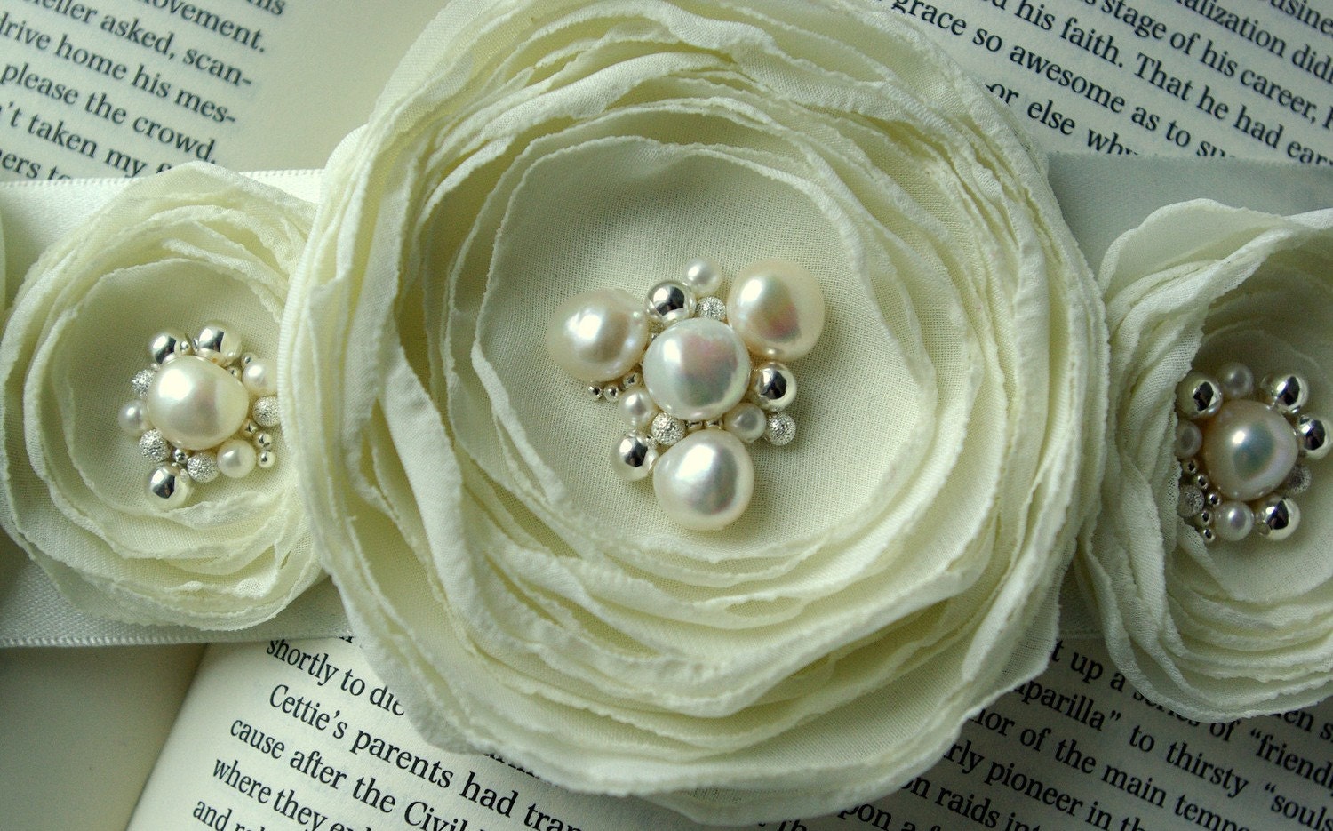 Bridal Belt - Floral Pearl Wedding Sash, Ivory Beaded Bridal Sash for Bride or Bridesmaid