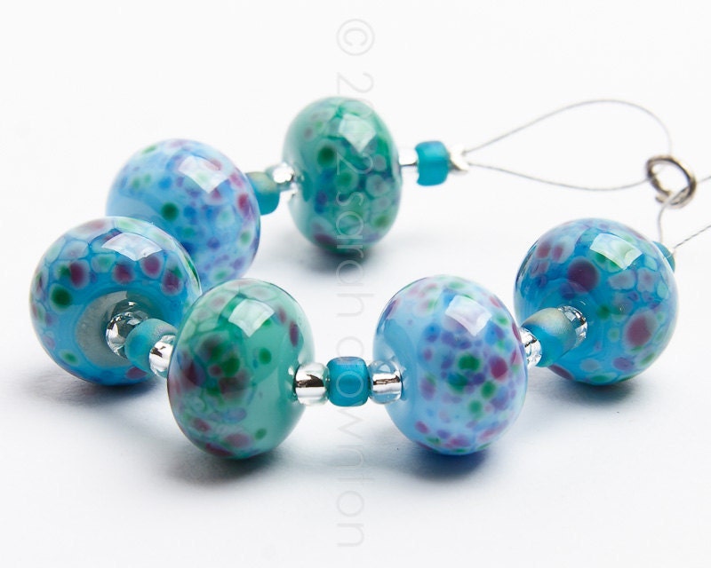 Monet Blues Mix - Handmade Lampwork Glass Beads by Sarah Downton