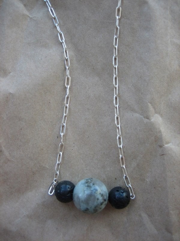 snowflake jasper and black obsidian necklace