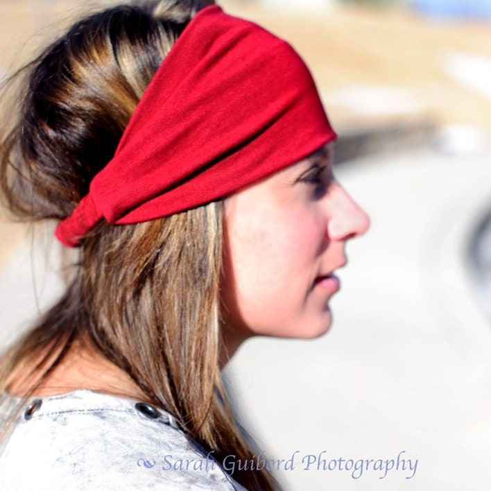 Headscarf Yoga Headband Running Headband Red Knit Stretch Head Scarf Head Wrap Solid (Item 1011) Size S, M, L, Xl