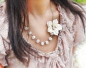 bridal party necklace, ivory cherry blossom flower necklace 'Trinity'
