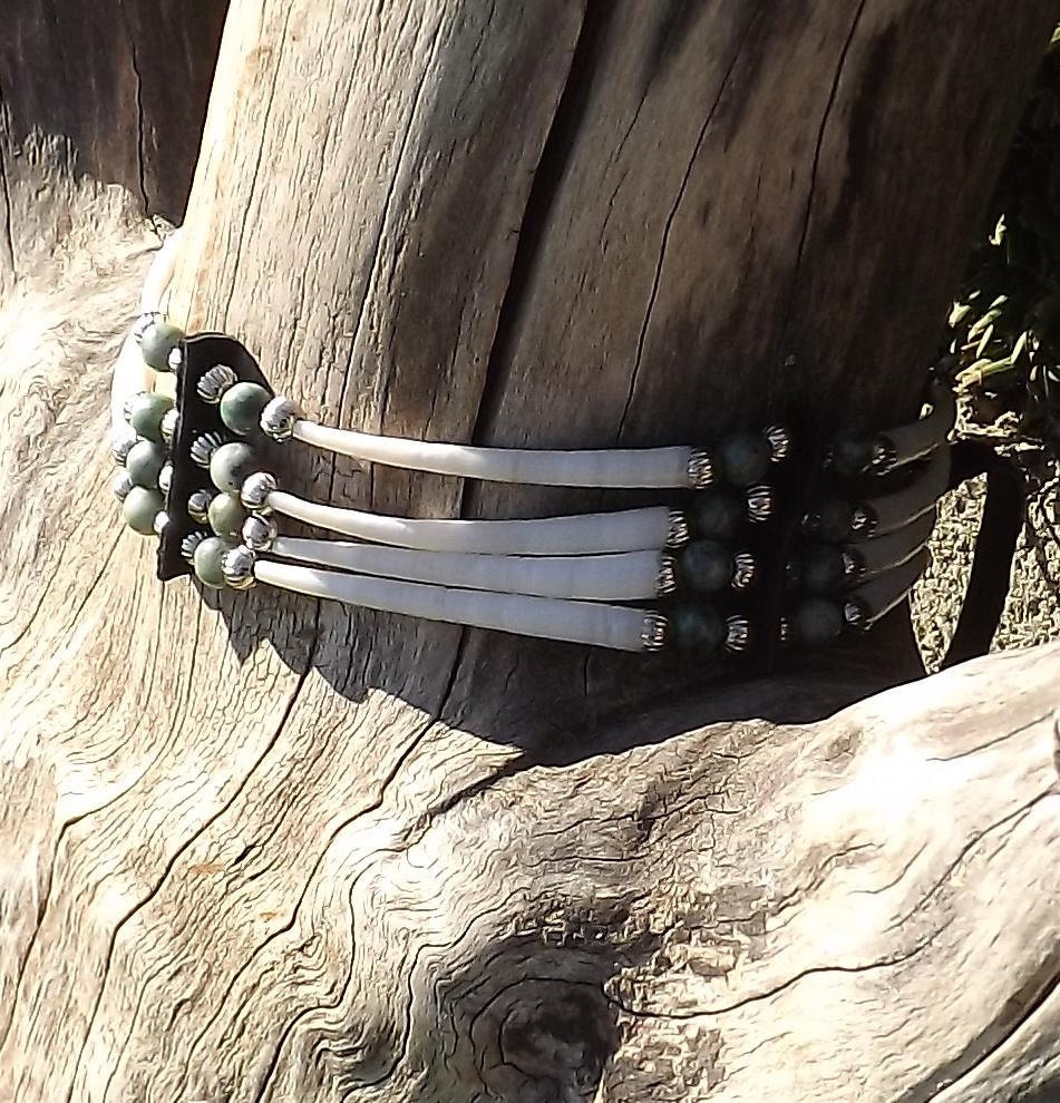 Dentalium shell choker with tree agate