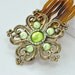 Celadon Green Rhinestone Flower Hair Comb Eco-Friendly Vintage