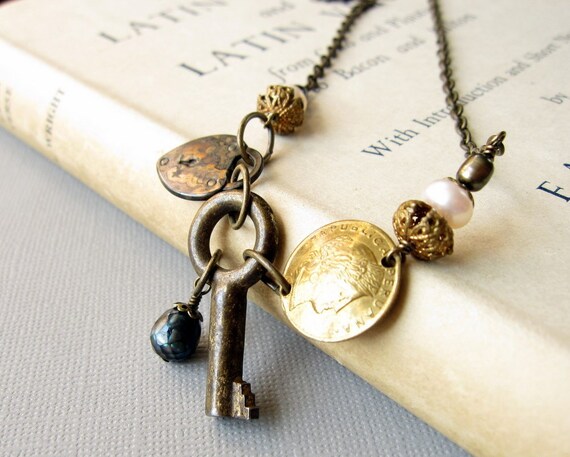 Three Treasures Vintage Key Necklace