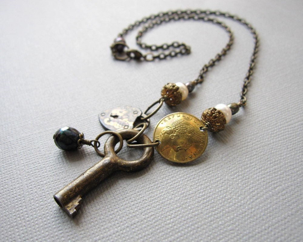 Three Treasures Vintage Key Necklace