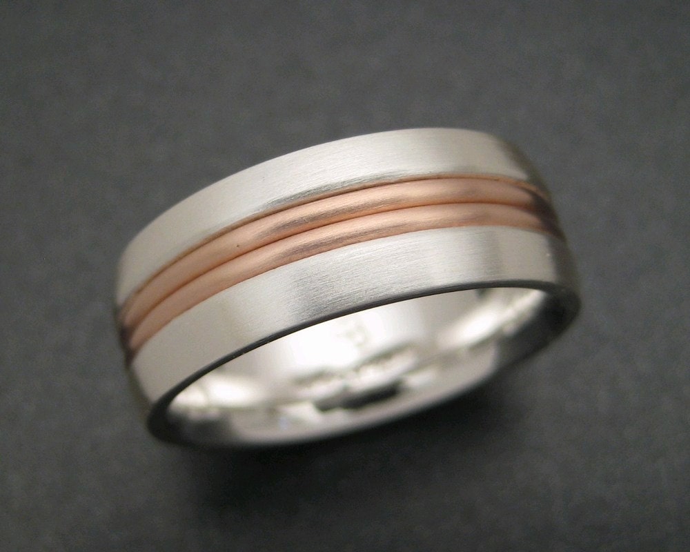 Sterling Wedding Ring with 14K Pink Gold Two Wire Inlay