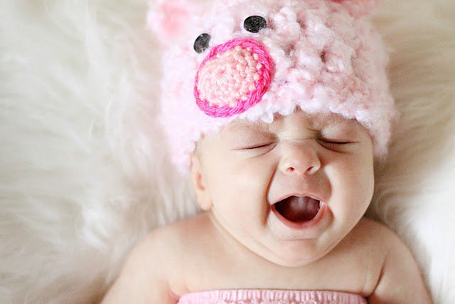 Fuzzy Piggy Beanie  crochet Baby Newborn Photography Prop