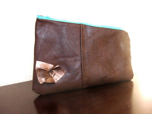 Touch of Gold Leather Clutch - Repurposed Jacket