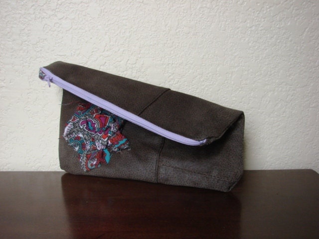 Brown Leather Spring Bloom Clutch