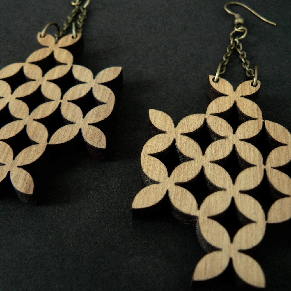 SALE - Wooden Geometric Flowers Earrings