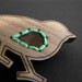 Wooden Bird Brooch with aqua stitching