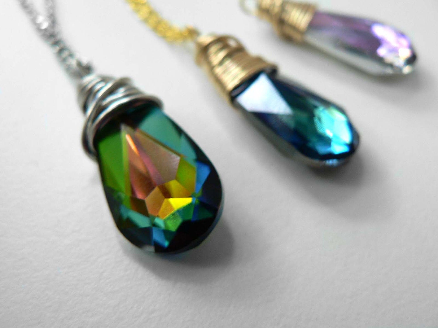 Swarovski Necklace Pendant (wire-wrapped, in silver or gold)