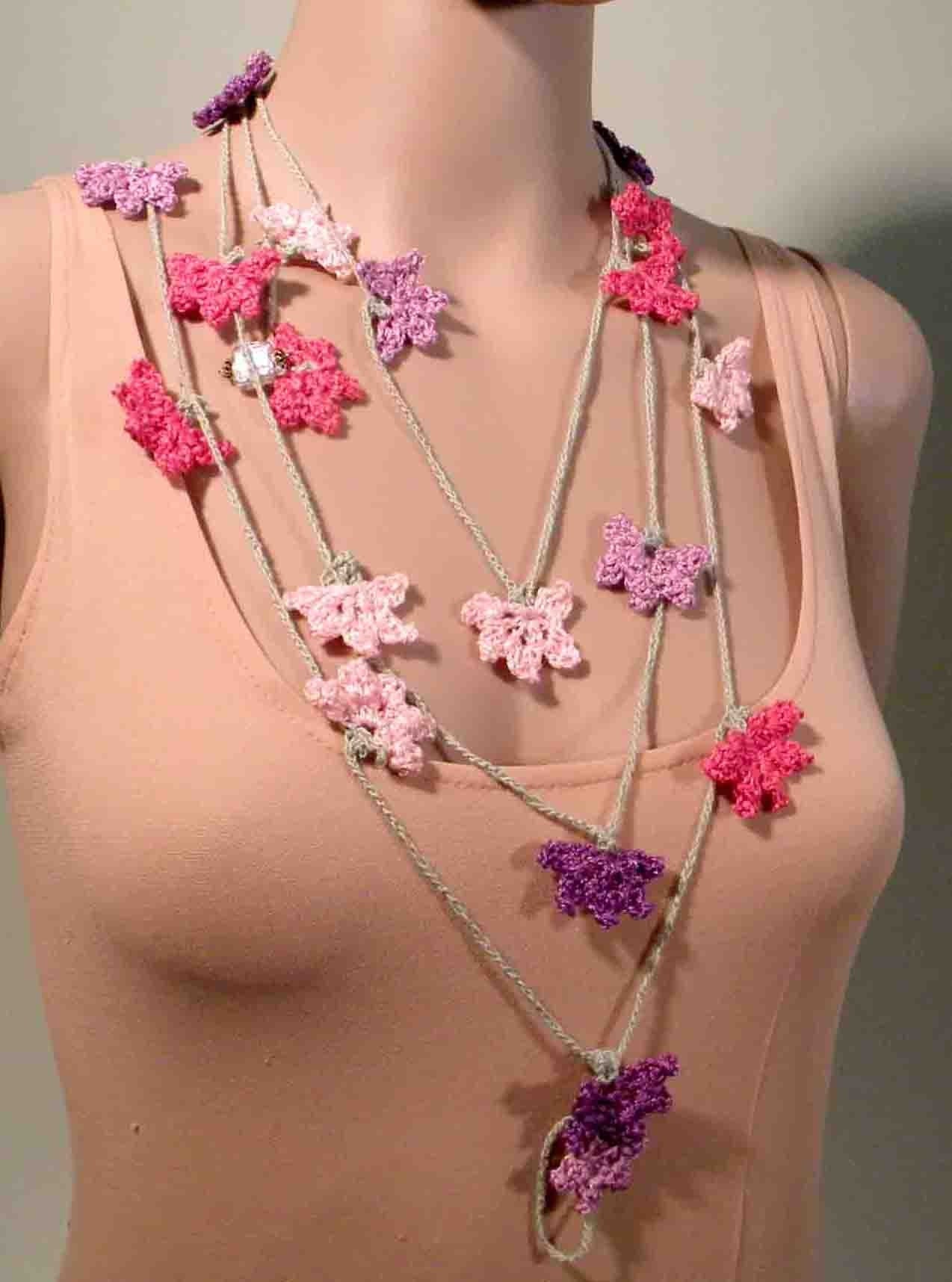 LACEWORK NECKLACE/LARIAT - Wearable Fiber Art Jewelry, Trendy Accessory, Delicately Crocheted