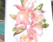 Kitchen towel, Gladiola, stenciled with a 1950s hand cut stencil