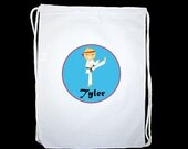 Personalized Karate Martial Arts Boy Drawstring Backpack Sports Bag - personalized with any name, you choose the hair & skin color and pose