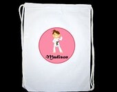 Personalized Karate Martial Arts Girl Drawstring Backpack Sports Bag - personalized with any name, hair and skin color and the pose