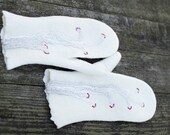 Winter frost - felted wool mittens red berries gift under 50 USD --- Handmade to Order