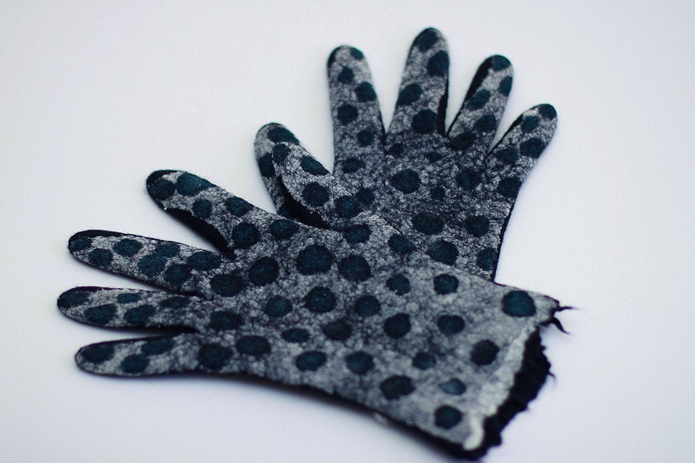 NUNO Felted wool gloves polka dots --- Handmade to Order