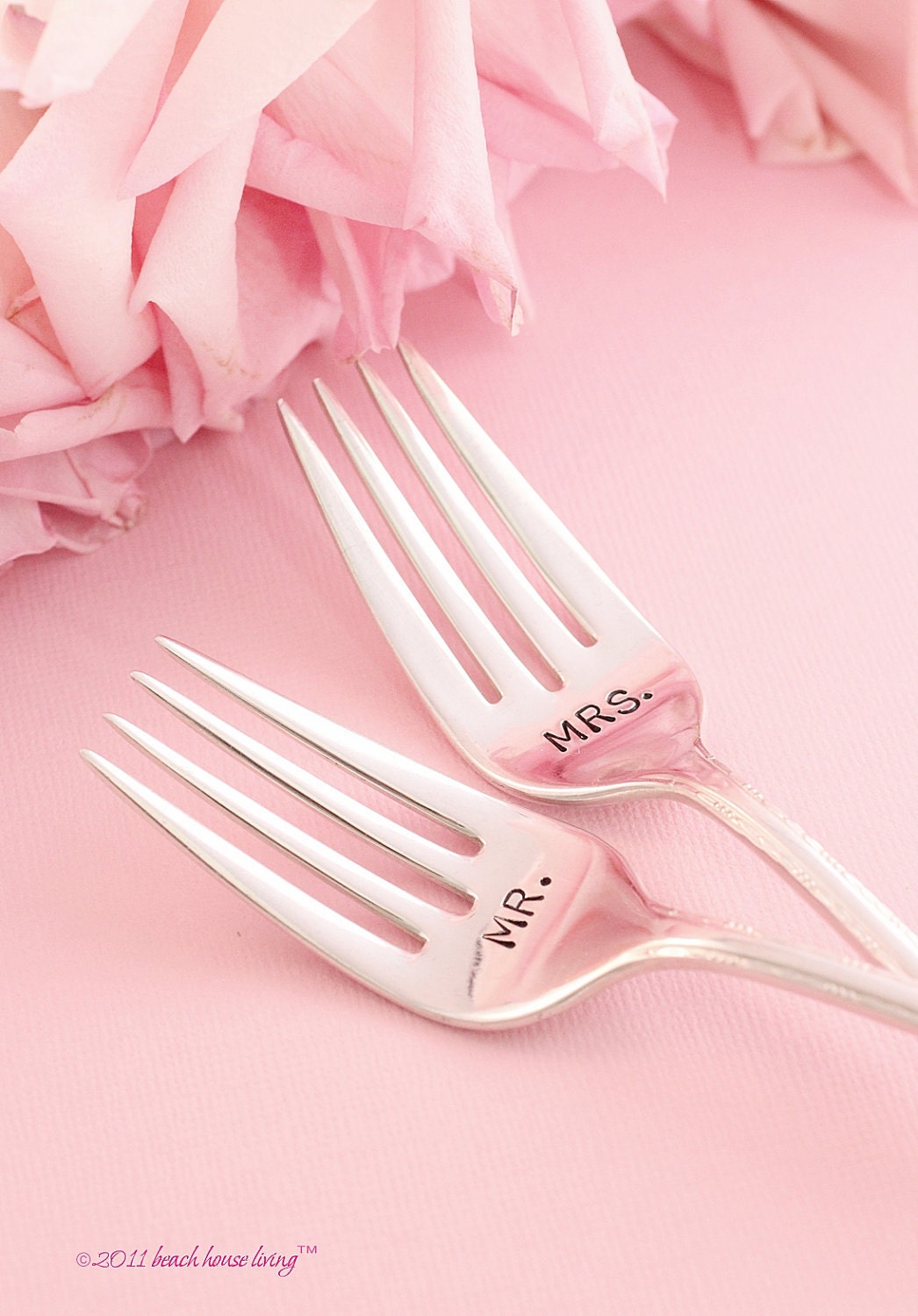 Mr. & Mrs. Wedding Forks Hand Stamped Wedding Silverware for Cake Tasting Lovely Lady 1930s Vintage Wedding Decor