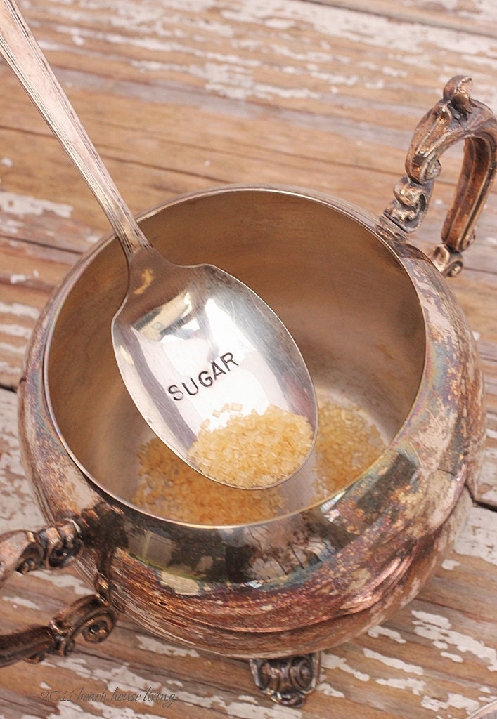 Sugar Spoon Hand Stamped Vintage Silverware Sugar Shell