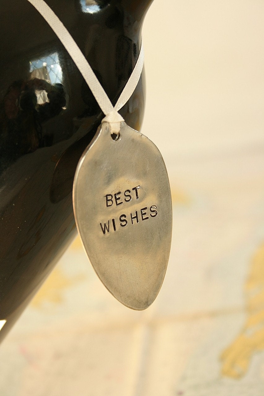 Best Wishes vintage silverware  wine marker gift tag recycled silver plated flatware by beachhouseliving on etsy