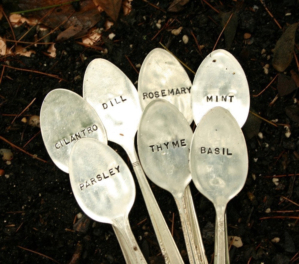 Vintage silverware Garden Markers Set of 7 recycled silver plated vintage flatware herb markers