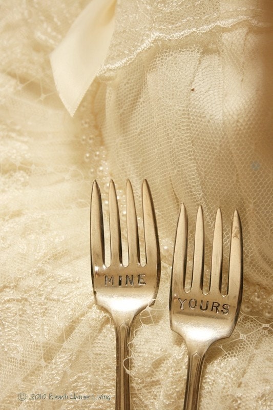 Vintage Silverware yours mine wedding cake forks silver plated flatware Yours and Mine fork set
