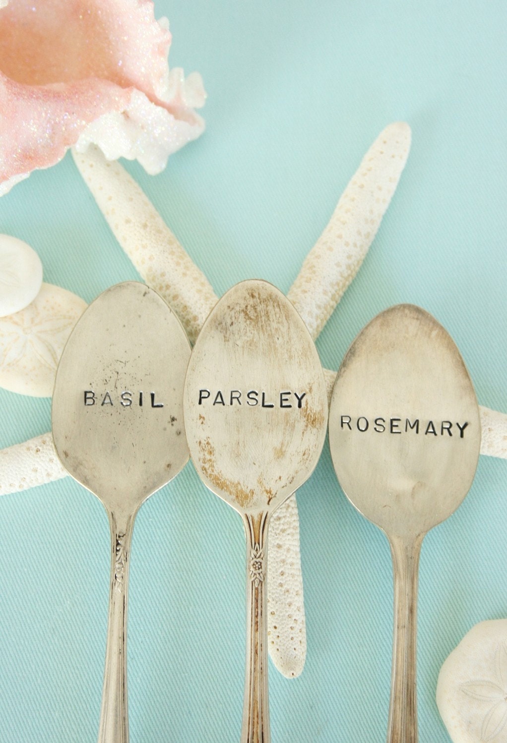 Vintage silverware Garden Marker set Basil, Rosemary Parsley recycled silver plated rustic chic