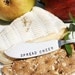Hand stamped cheese or jam spreaders spread love joy peace cheer recycled vintage silver plated flatware silverware