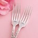 Mr. & Mrs. Wedding Cake Forks: Hand stamped silver plated forks. Floral fluted handle new and lovely with silver storage bag.