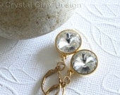Earrings, Swarovski Rivoli Earrings, Clear Rivoli Crystal, Dangle Earrings, Gold Plated Settings, Gold Filled Earwires