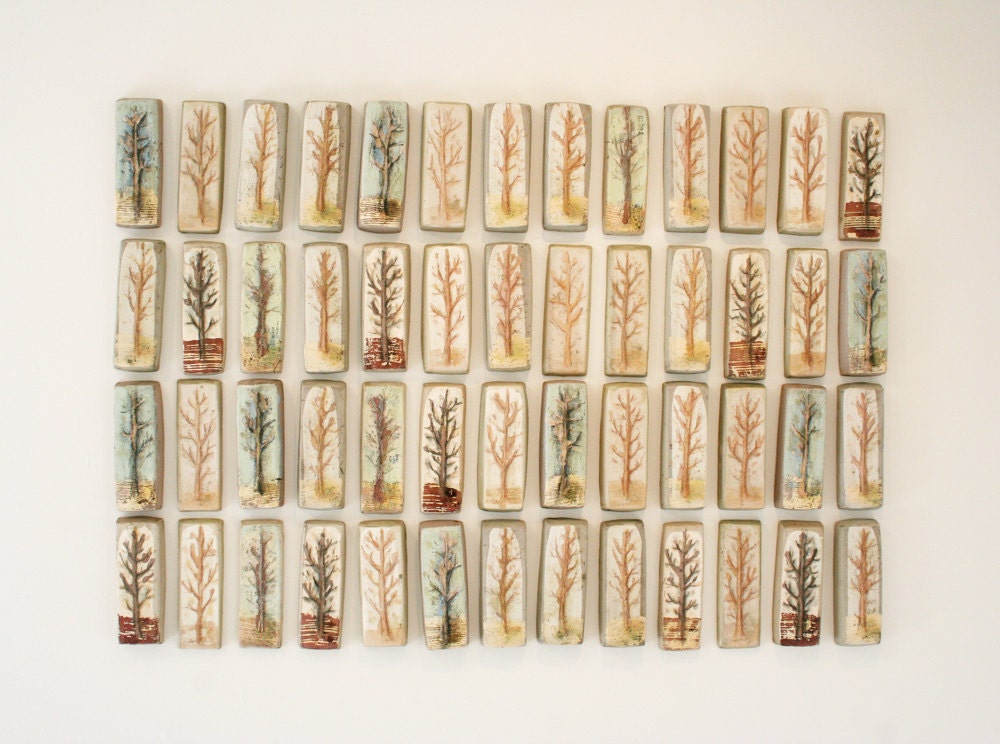 Hand painted ceramic tile from "Orchard" series