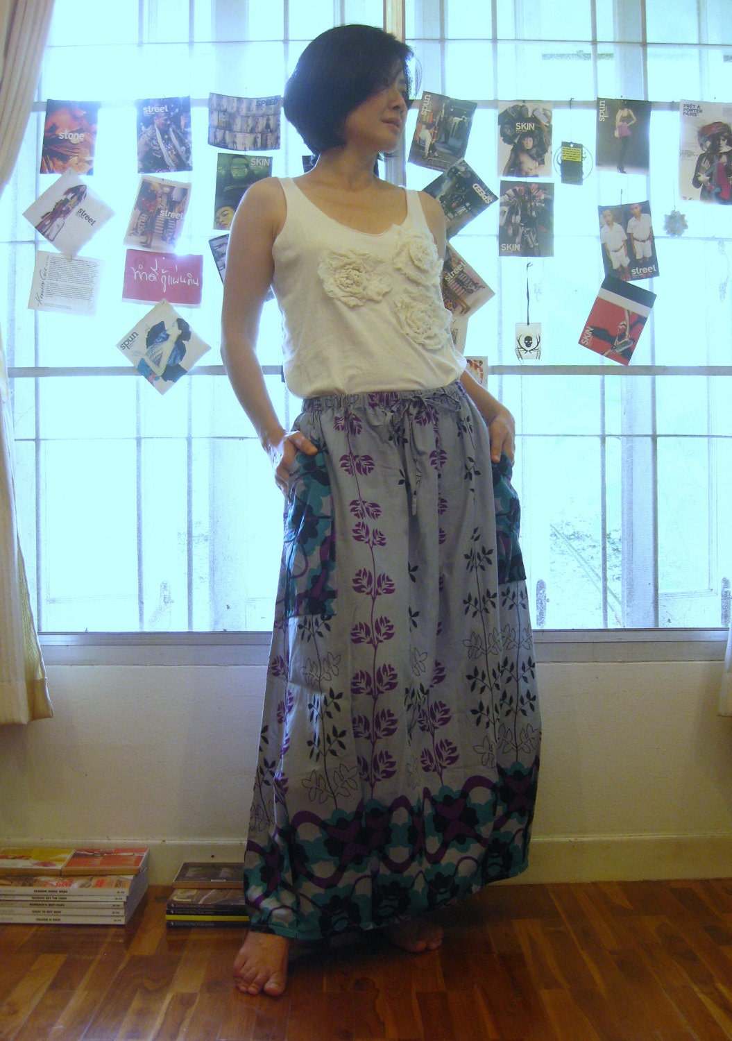 Custom List For Mwebb88...Simply Me III - Printed Light Muslin Cotton Skirt Hand Dyed In Blueish Grey