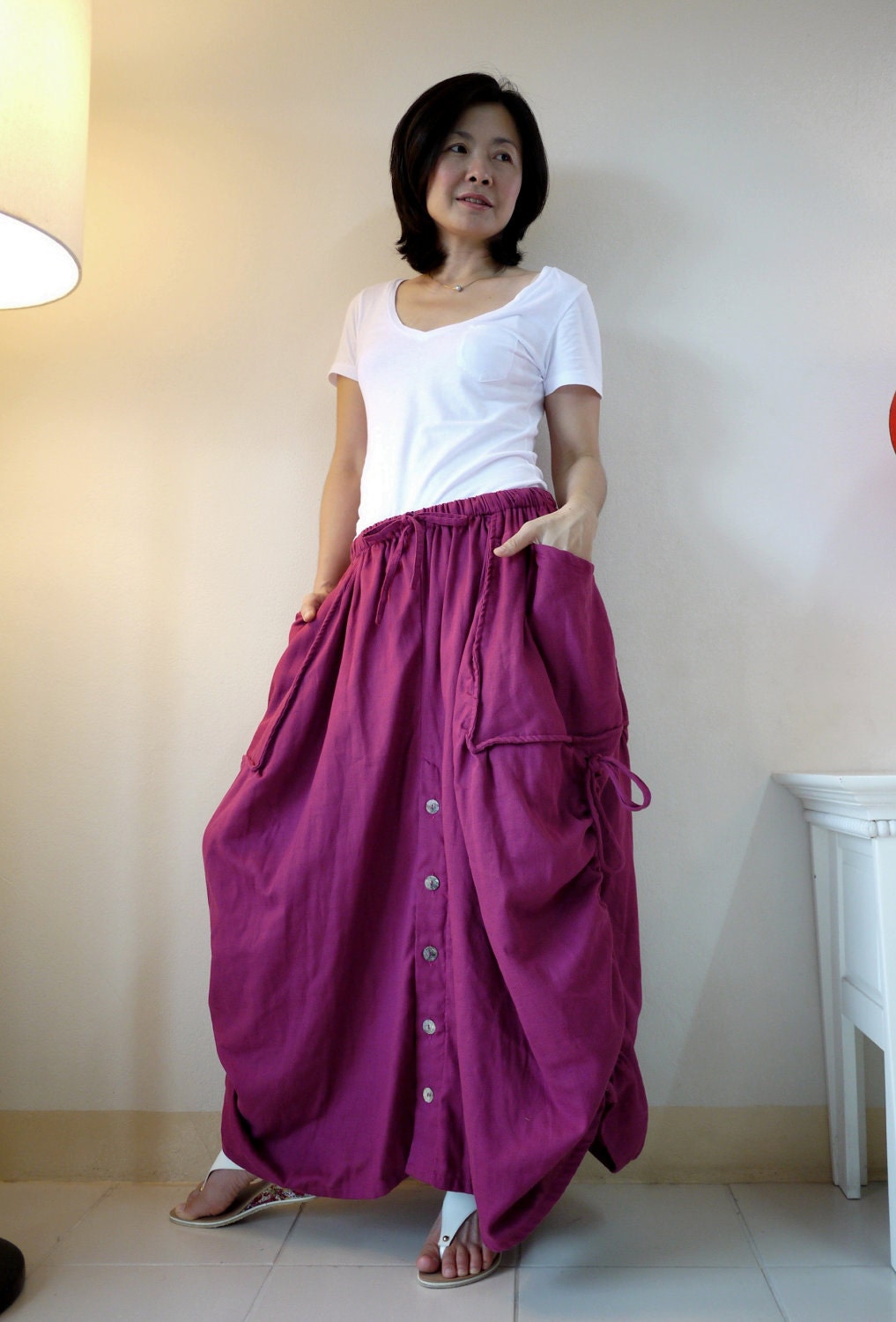 Love Me..Love Me Not II - Steampunk Azo Free Fuchsia Pink Double Gauze Cotton Convertible Skirt Or Pants And 2 Roomy Pockets