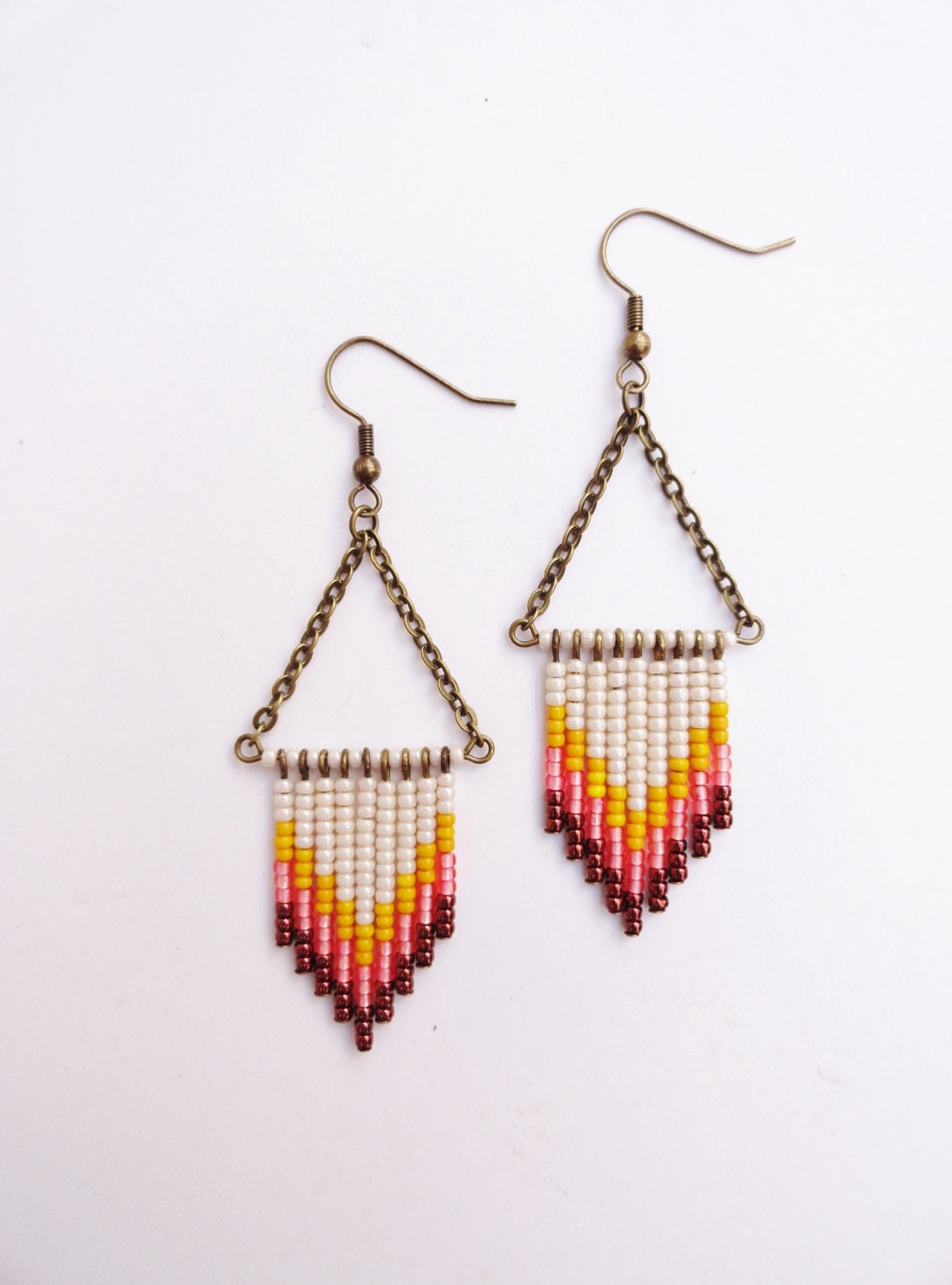 Southwest Sunset Hand Beaded Chevron Earrings
