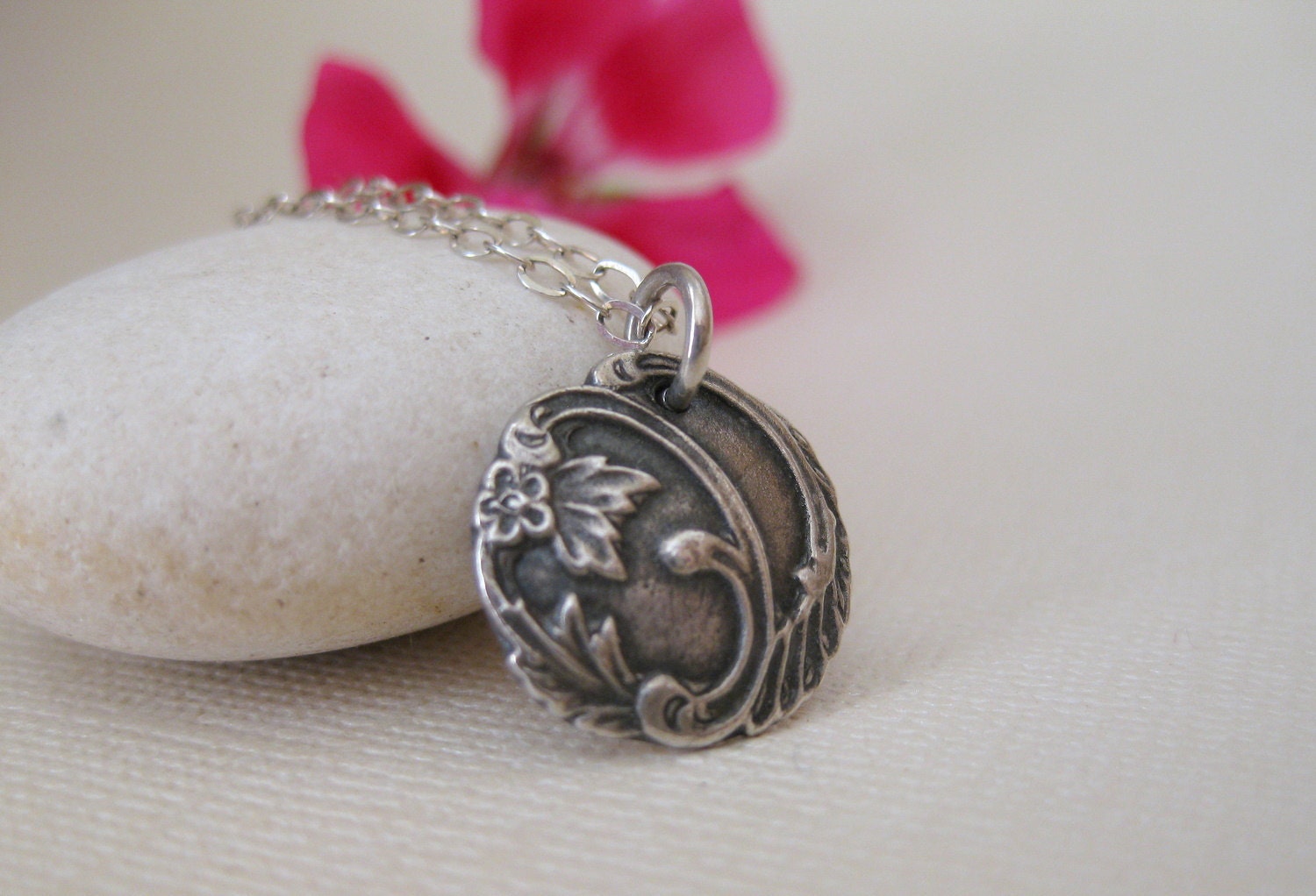 Sterling Silver Flower necklace handmade Art Nouveau