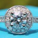 HALO Round Diamond Engagement Ring - .67 cttw - 1/2 carat center - 14K White Gold - Antique Style - Pave - weddings - brides