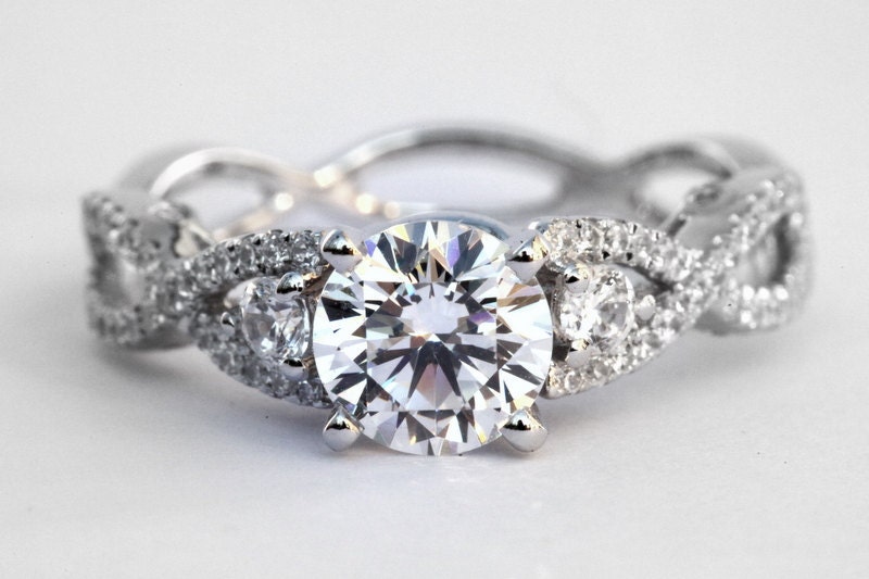 Diamond Engagement Ring - 1.15 carat Round - Pave - Antique Style - 14K white gold - Weddings- Luxury- Brides