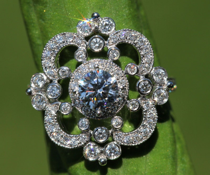 DUCHESS - Platinum - Floral - Round Diamond Engagement Ring or RIGHT Hand Ring - Weddings- Brides - Luxury - Bp0012