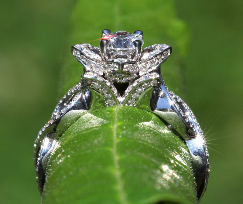 LOVE IN BLOOM - Platinum - Unique Flower Lotus Rose Diamond Engagement or Right Hand Ring - 2.00 carats - fL03