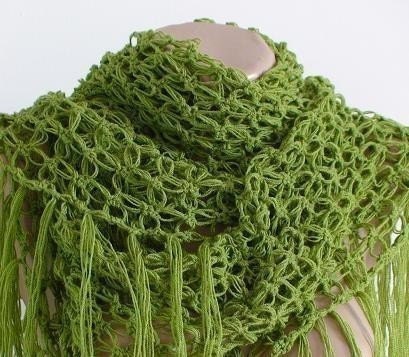 SUPER SALE Shawl Handmade Grass Green Solomon's Knot Triangle Shawl