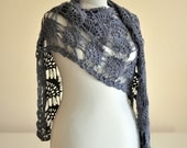 SUPER SALE Shawl Handmade Grey Blue Organic Cotton Warm Shawl