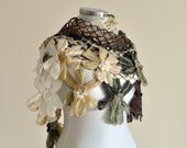 SUPER SALE Shawl Green Crochet Shawl Handmade Flower Mohair Triangle Shawl
