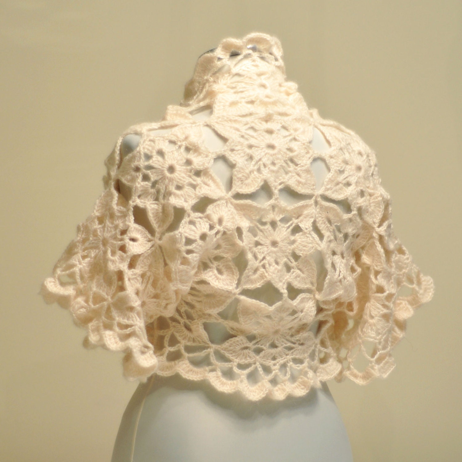 Bridal Shrug Handmade Ivory Mohair Flower Bolero
