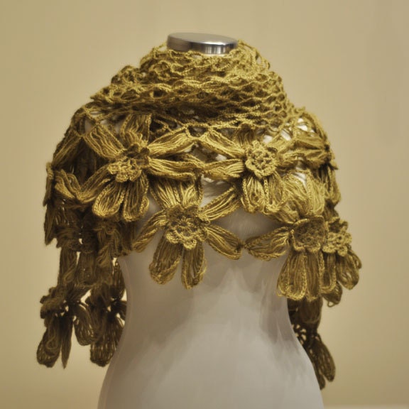 SUPER SALE Green Flower Mohair Triangle Shawl