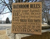 BATHROOM Primitive Hand Painted Wood SIGN Typography SUBWAY Art Home Decor Dawn Wall DeCor HoUsEwArEs DeCoRaTiNg HaNdPaInTeD PriMiTiVe