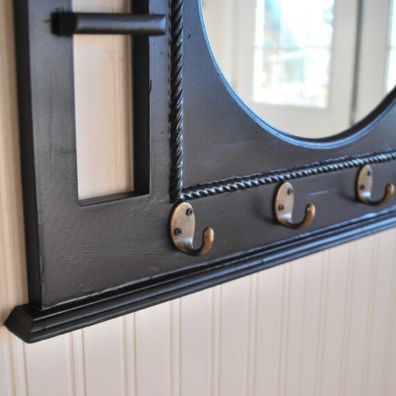 Items similar to Black Mirror shelf with hooks on Etsy