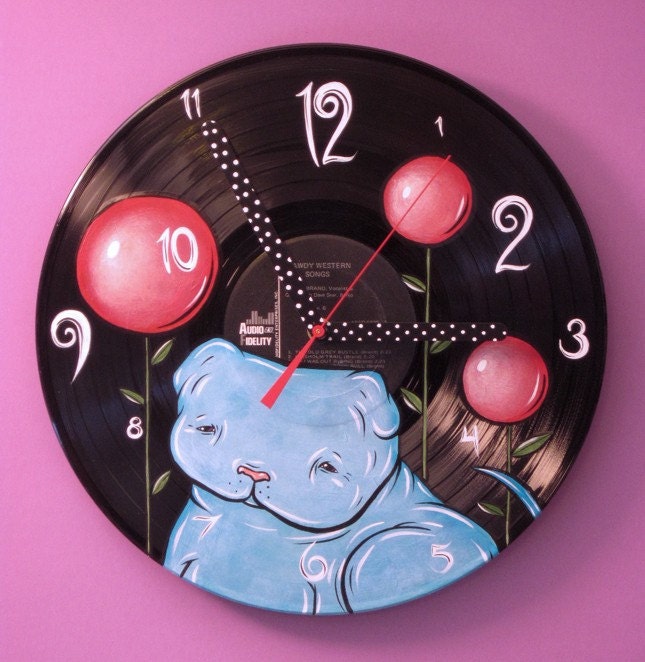 Blue Pudge Pup and Poppy Vintage Record Album Art Clock
