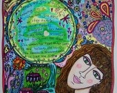 Hippie Psychedelic Art Original, Girl With The Knowing Smile, dedicated to women everywhere