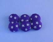 Fabric Button DEEP PURPLE with Shiny Silver Stars